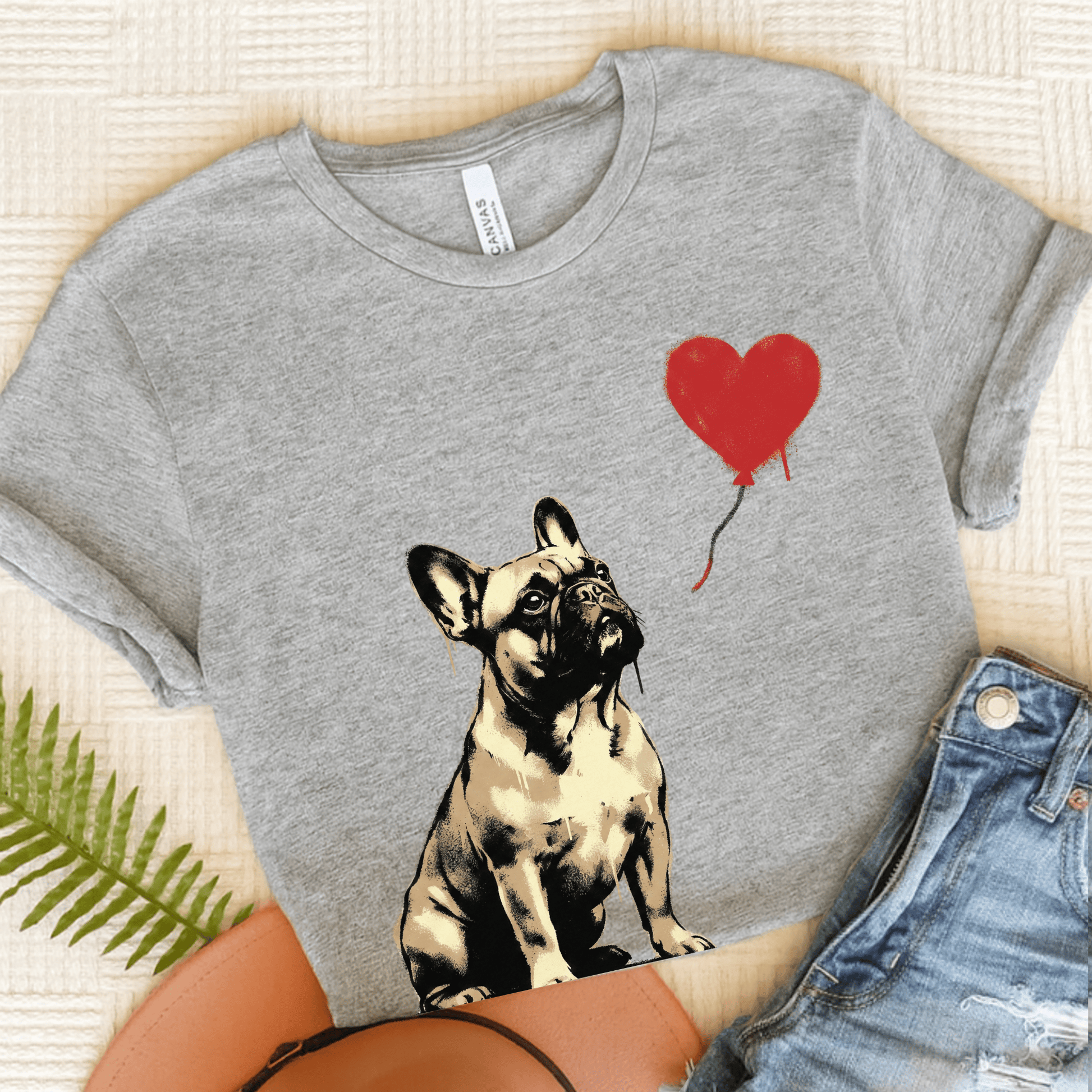 Fawn French Bulldog Heart Graffiti Unisex TShirt Athletic Heather