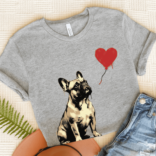 Fawn French Bulldog Heart Graffiti Unisex TShirt Athletic Heather
