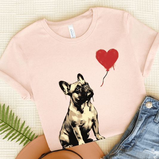 Fawn French Bulldog Heart Graffiti Unisex TShirt Soft Pink