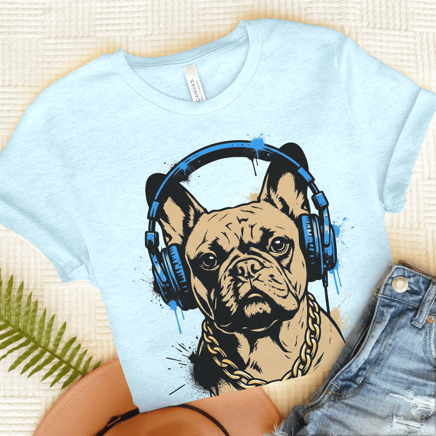 Fawn French Bulldog Hip Hop Music Unisex TShirt Heather Ice Blue