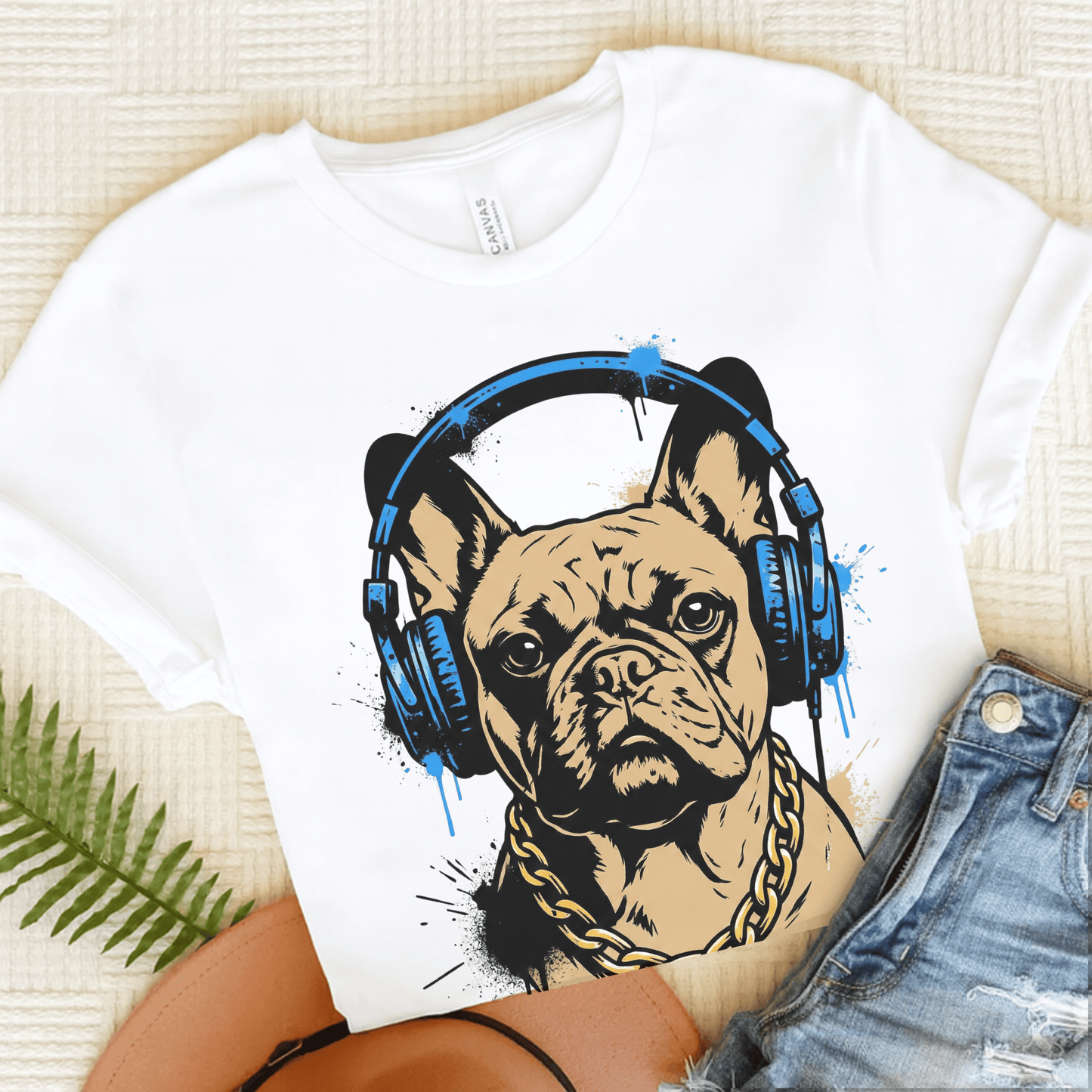Fawn French Bulldog Hip Hop Music Unisex TShirt White