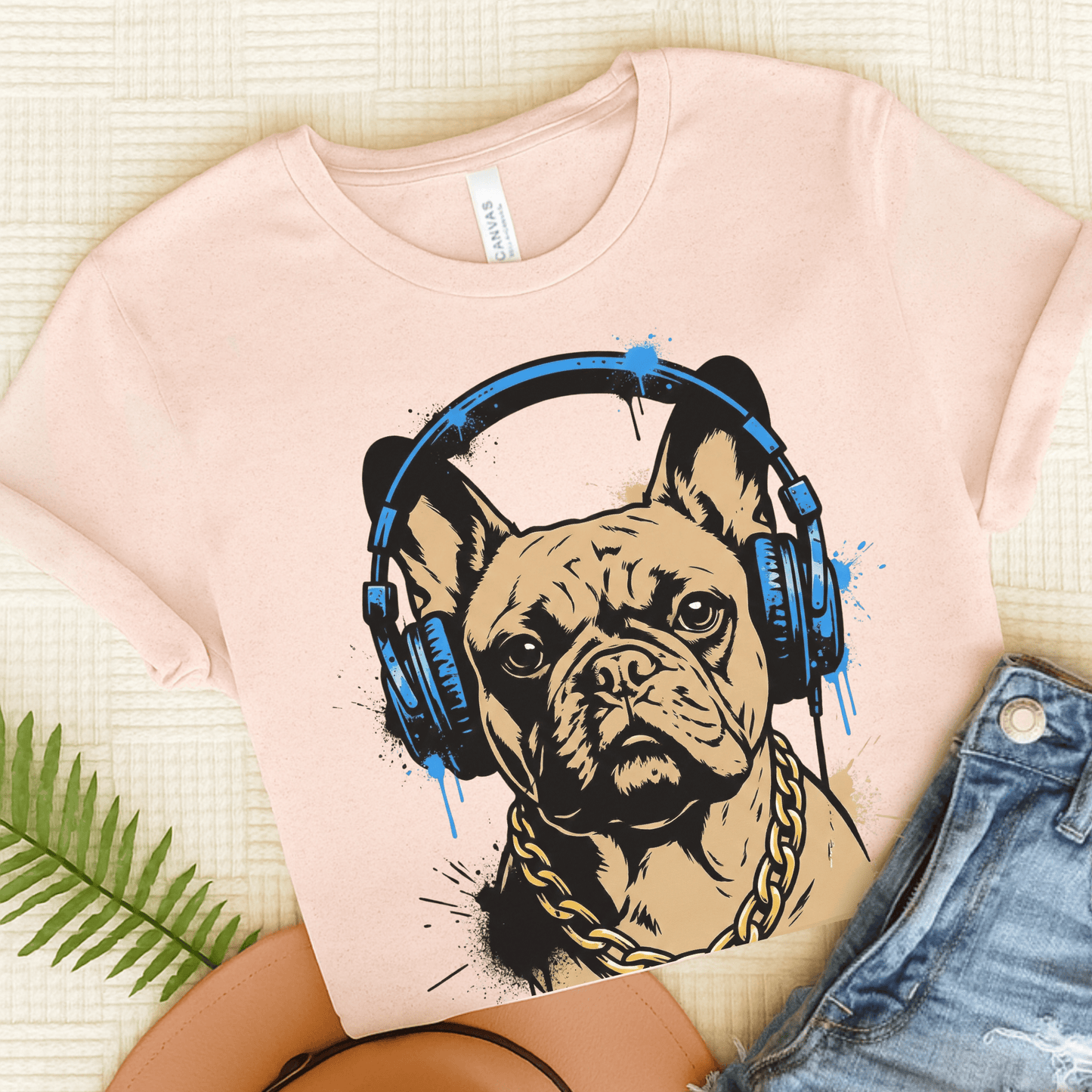 Fawn French Bulldog Hip Hop Music Unisex TShirt Soft Pink