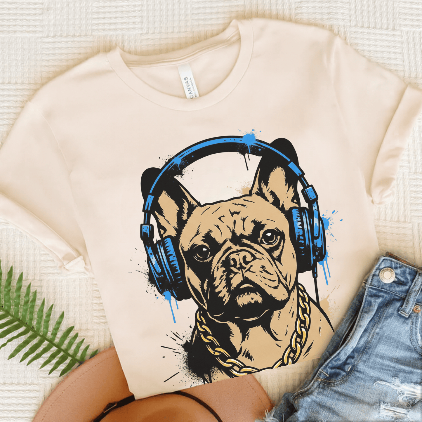 Fawn French Bulldog Hip Hop Music Unisex TShirt Natural
