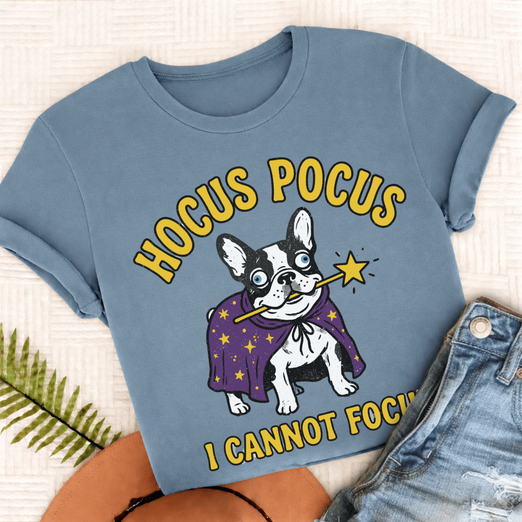 French Bulldog Hocus Pocus Unisex TShirt Blue Jean