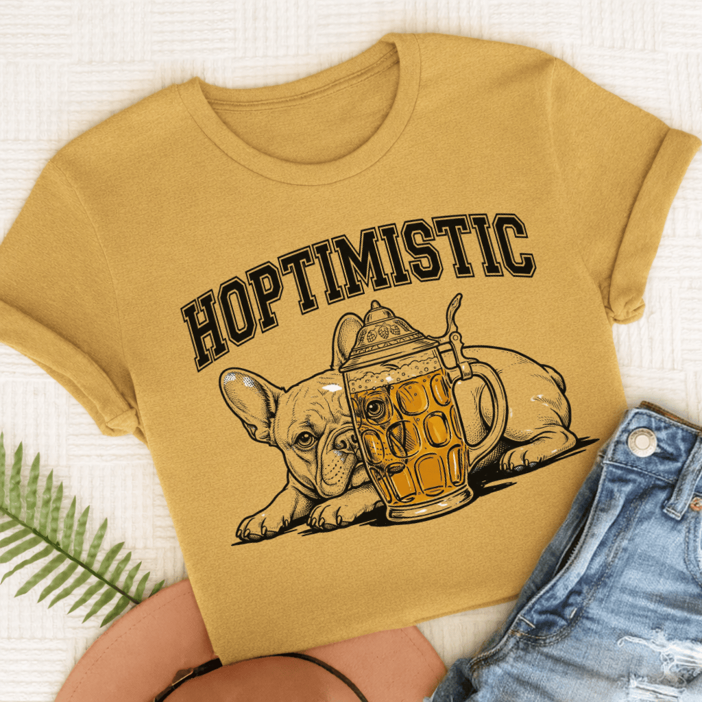 French Bulldog Hoptimistic Beer Unisex TShirt Comfort Colors Mustard