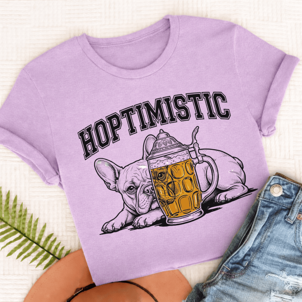 French Bulldog Hoptimistic Beer Unisex TShirt Comfort Colors Orchid