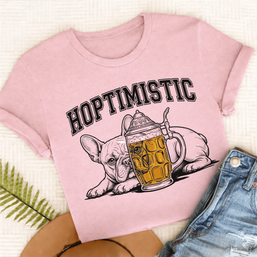 French Bulldog Hoptimistic Beer Unisex TShirt Comfort Colors Blossom