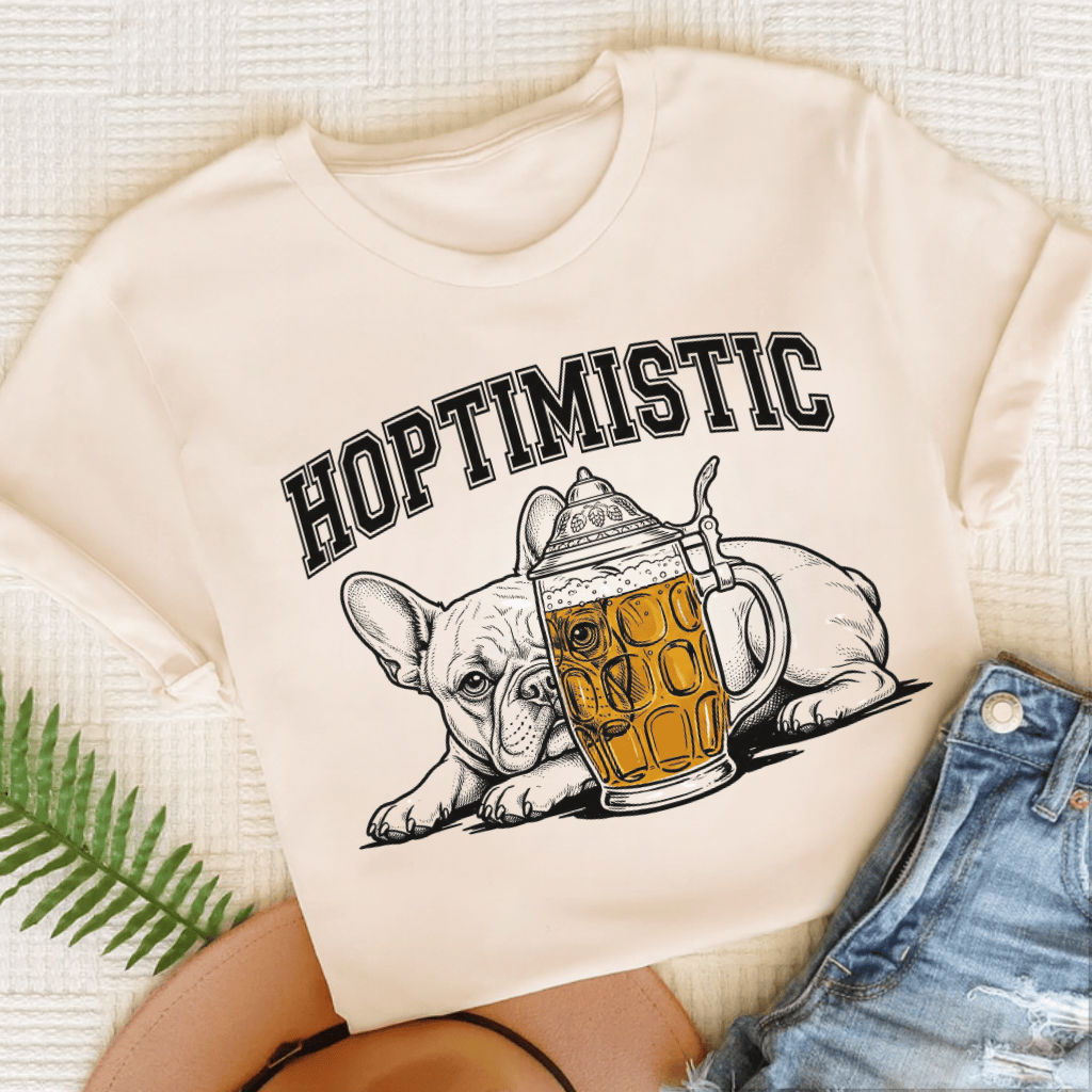 French Bulldog Hoptimistic Beer Unisex TShirt Natural