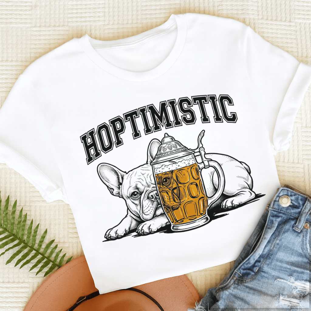 French Bulldog Hoptimistic Beer Unisex TShirt White