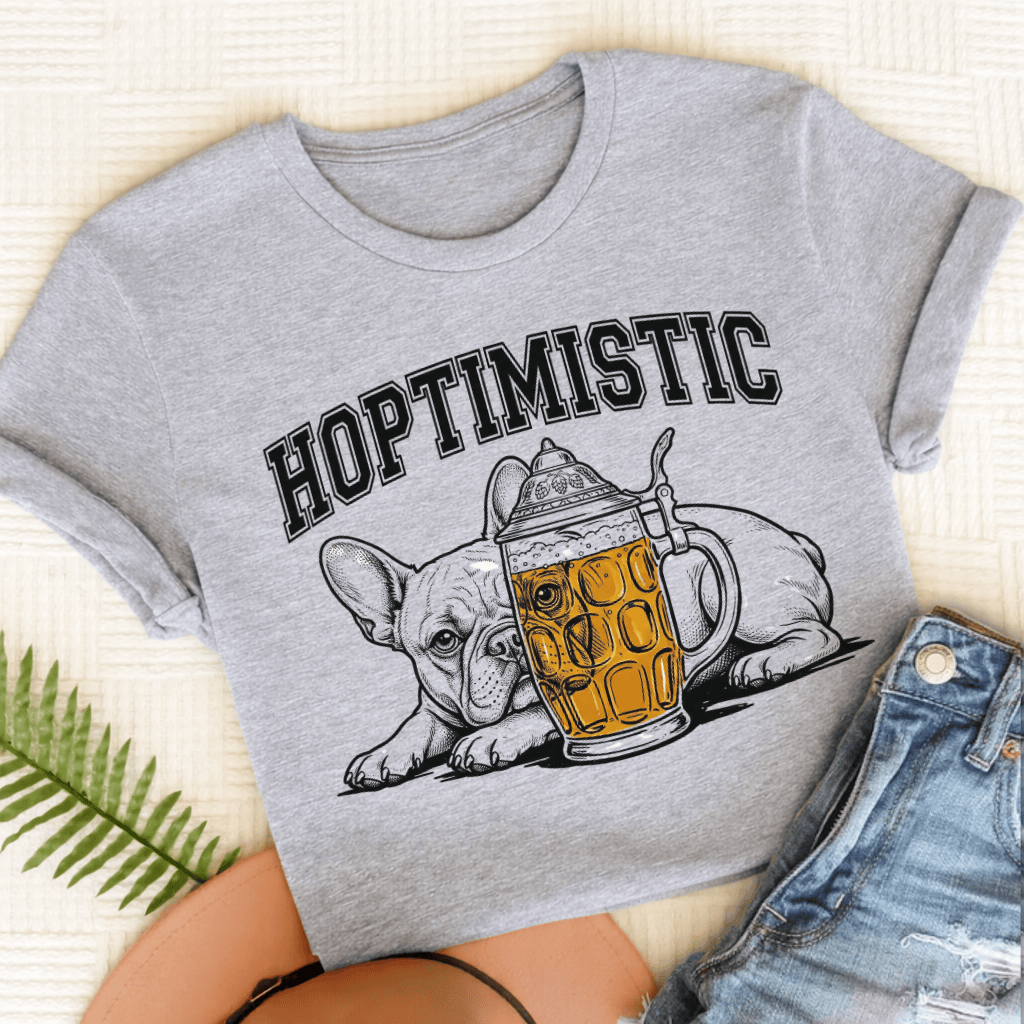 French Bulldog Hoptimistic Beer Unisex TShirt Sport Grey