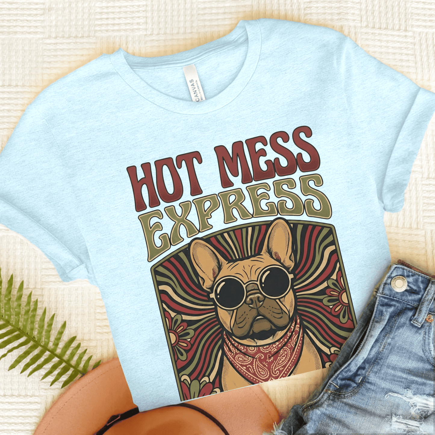 Fawn Frenchie Hot Mess Music Poster Unisex TShirt Heather Ice Blue