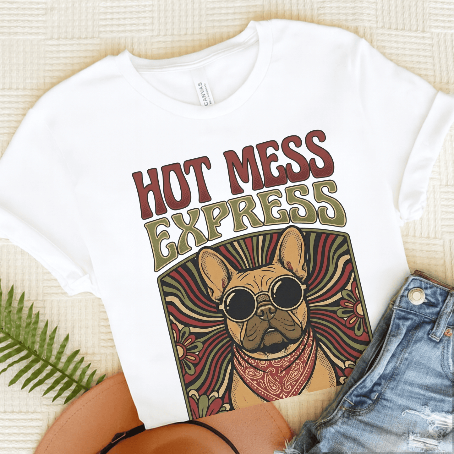 Fawn Frenchie Hot Mess Music Poster Unisex TShirt White