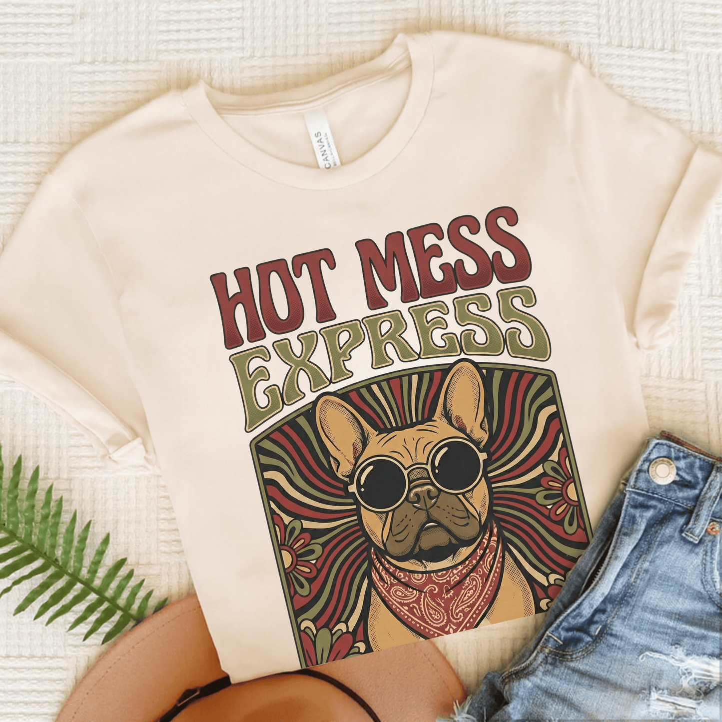 Fawn Frenchie Hot Mess Music Poster Unisex TShirt Natural