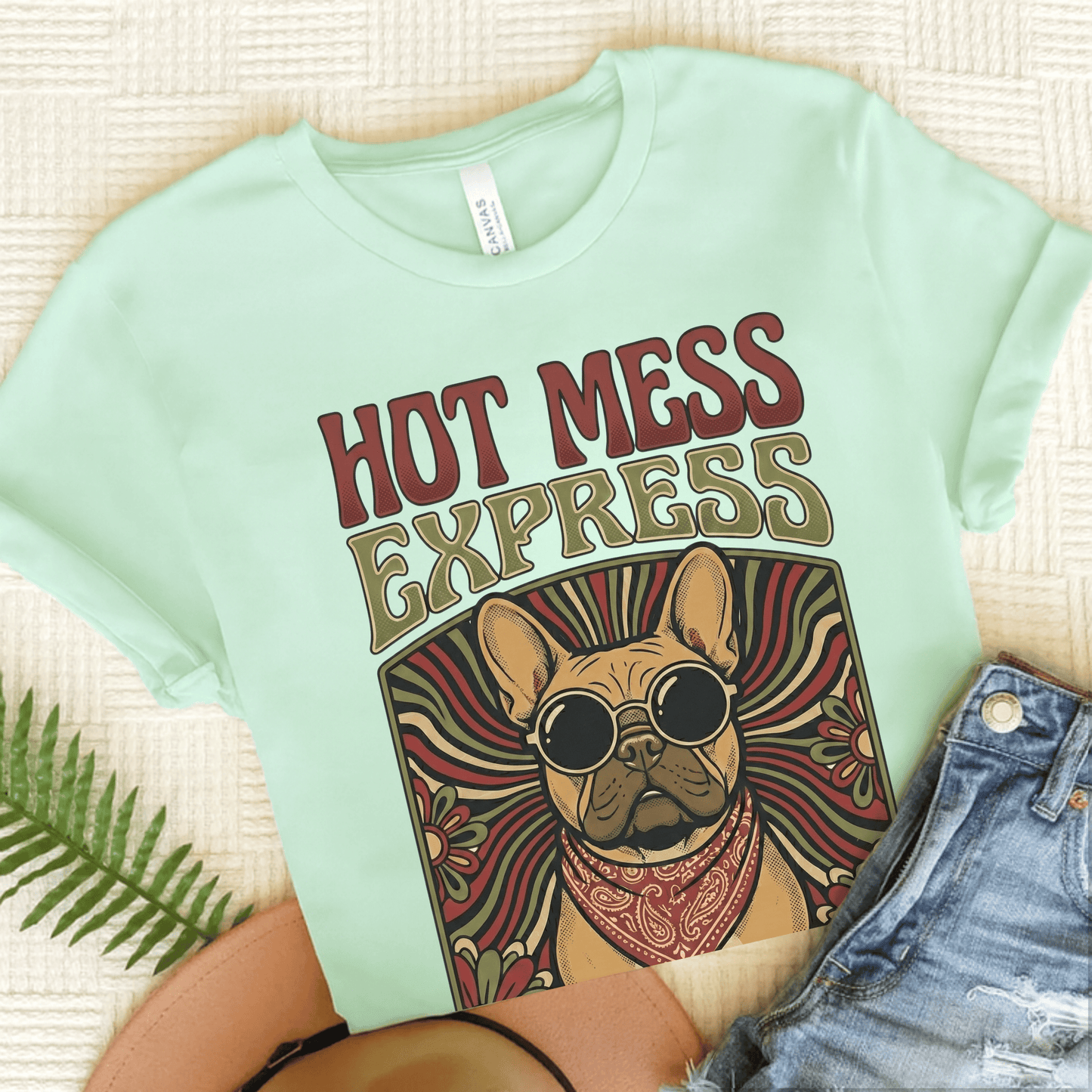 Fawn Frenchie Hot Mess Music Poster Unisex TShirt Heather Mint