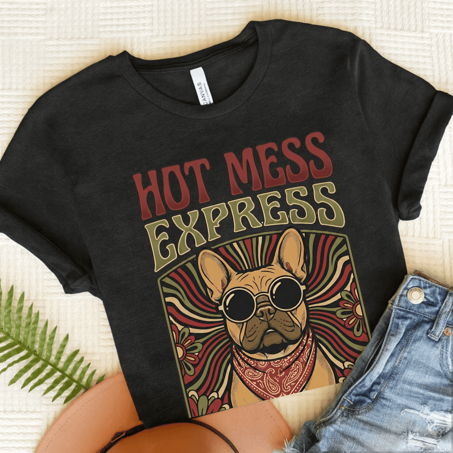 Fawn Frenchie Hot Mess Music Poster Unisex TShirt Dark Grey Heather