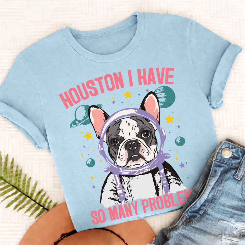 French Bulldog Houston Space Unisex TShirt Chambray
