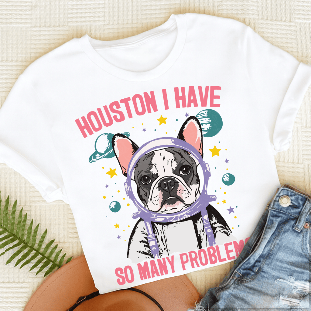 French Bulldog Houston Space Unisex TShirt White