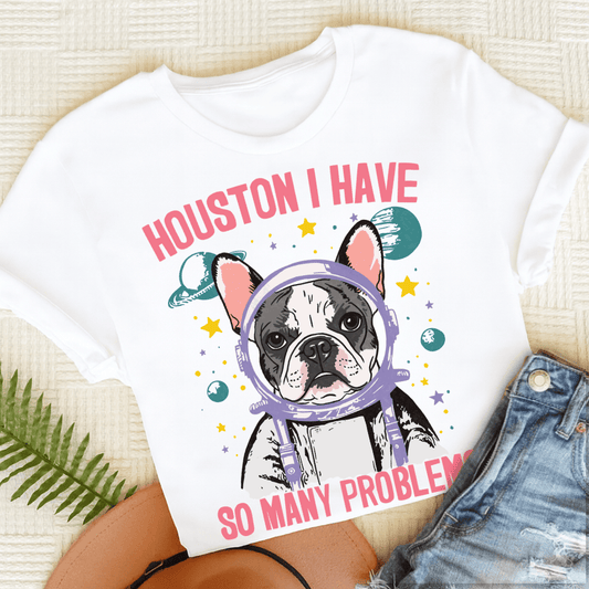 French Bulldog Houston Space Unisex TShirt White