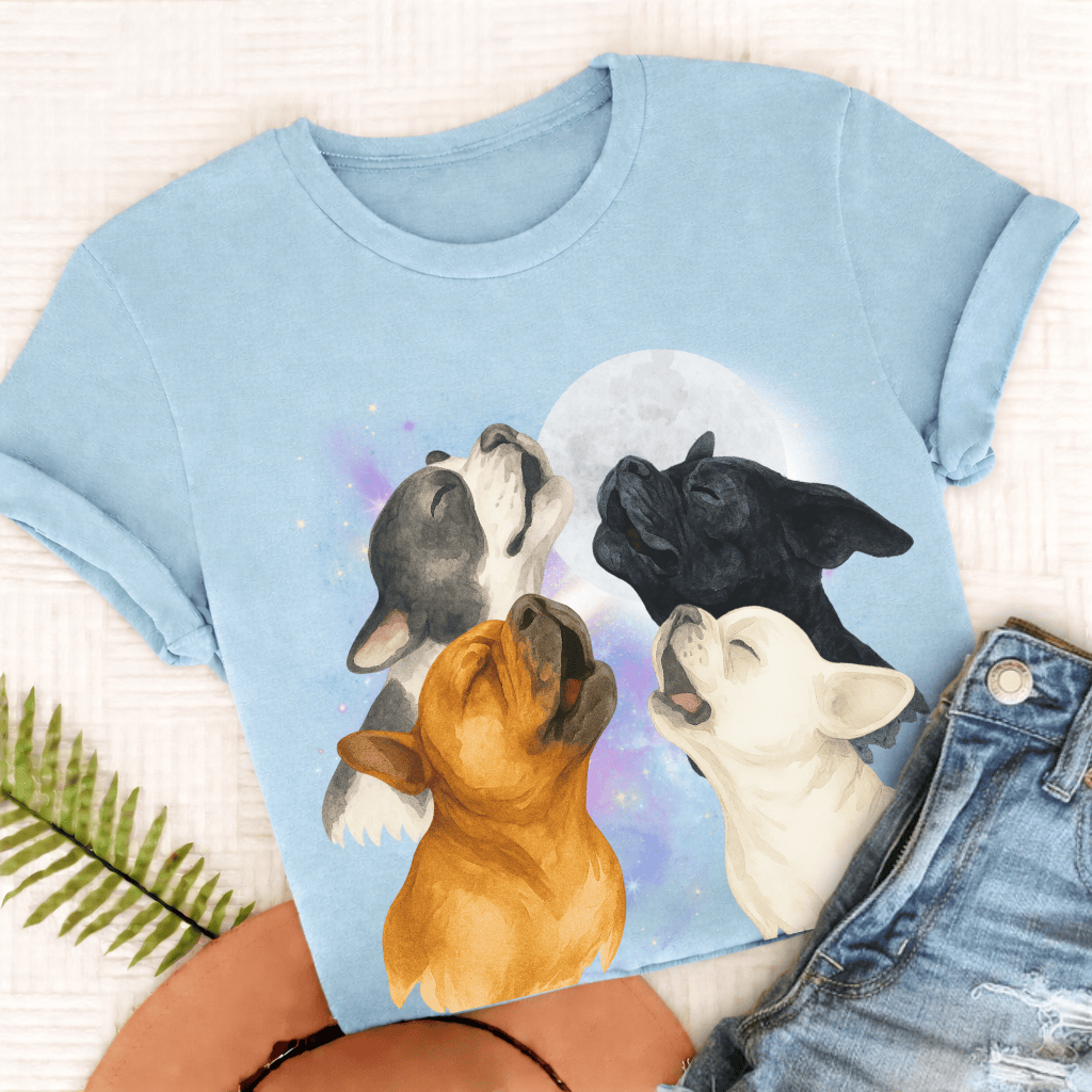French Bulldog Howling At Moon Unisex TShirt Chambray