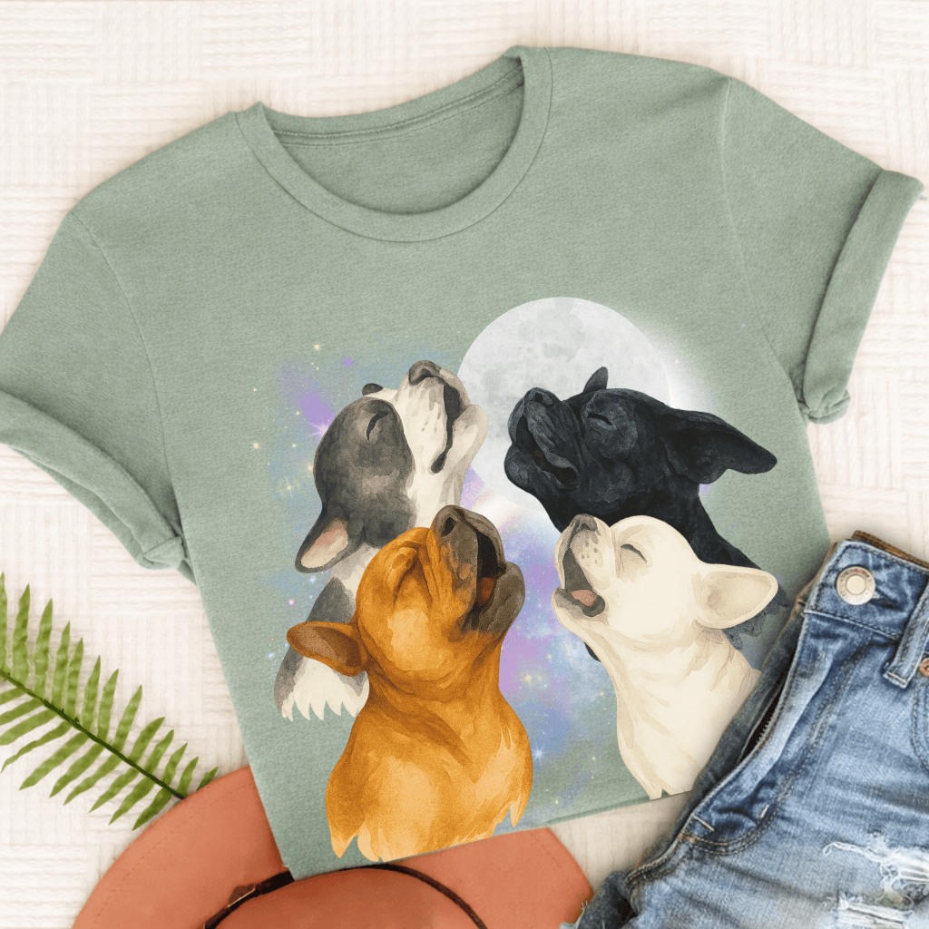 French Bulldog Howling At Moon Unisex TShirt Bay