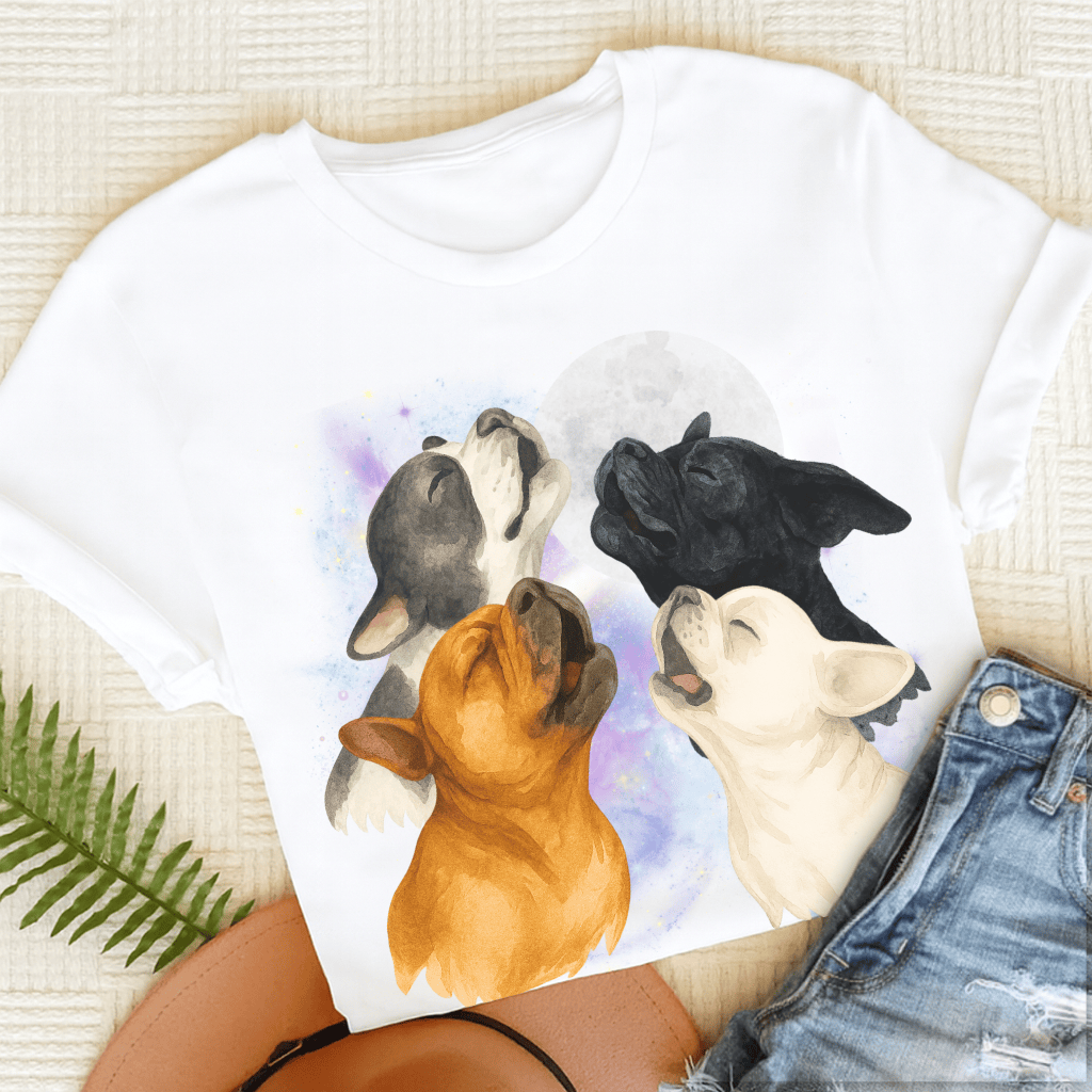 French Bulldog Howling At Moon Unisex TShirt White