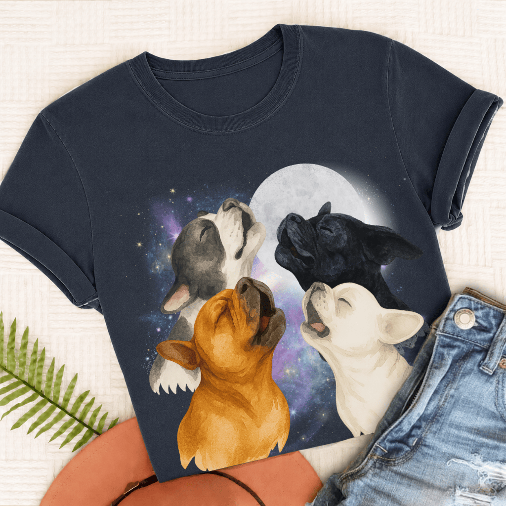 French Bulldog Howling At Moon Unisex TShirt True Navy