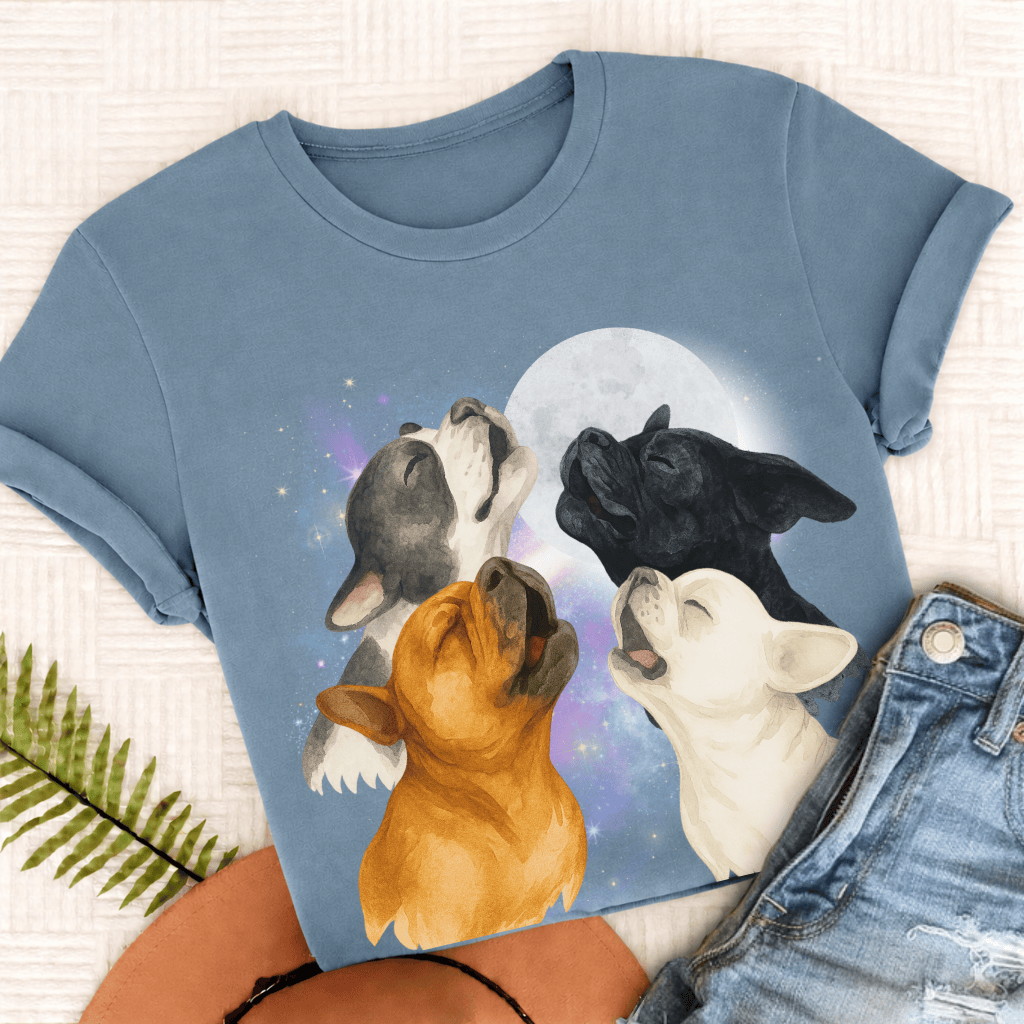 French Bulldog Howling At Moon Unisex TShirt Ice Blue
