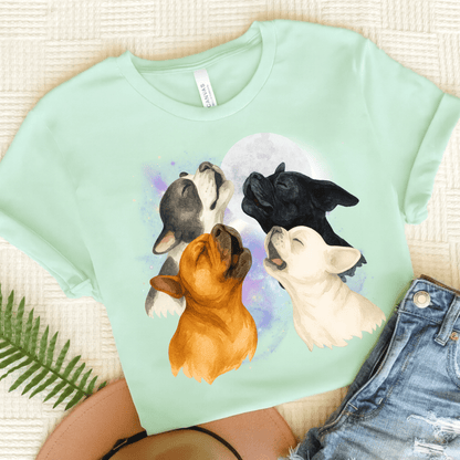 French Bulldog Howling TShirt Heather Mint