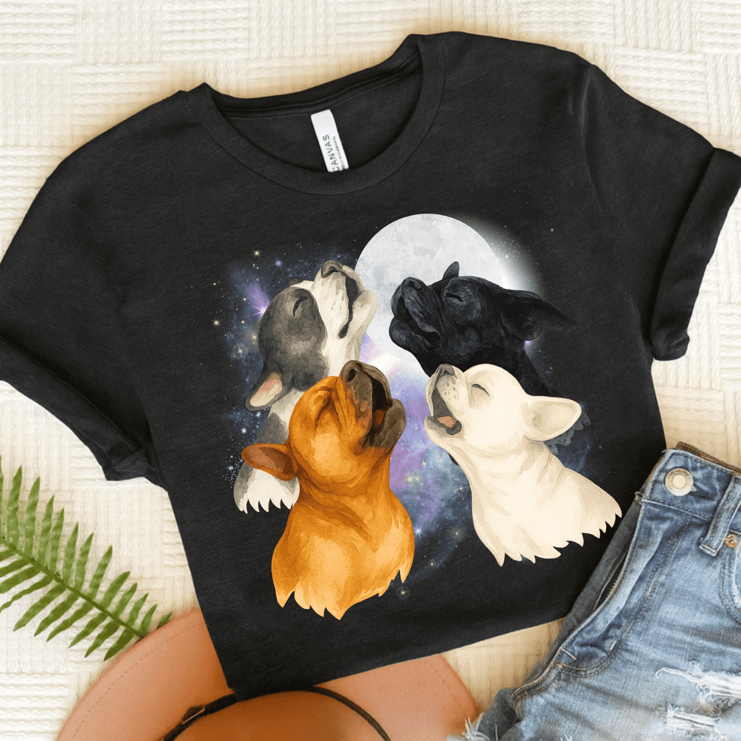 French Bulldog Howling TShirt Black Heather
