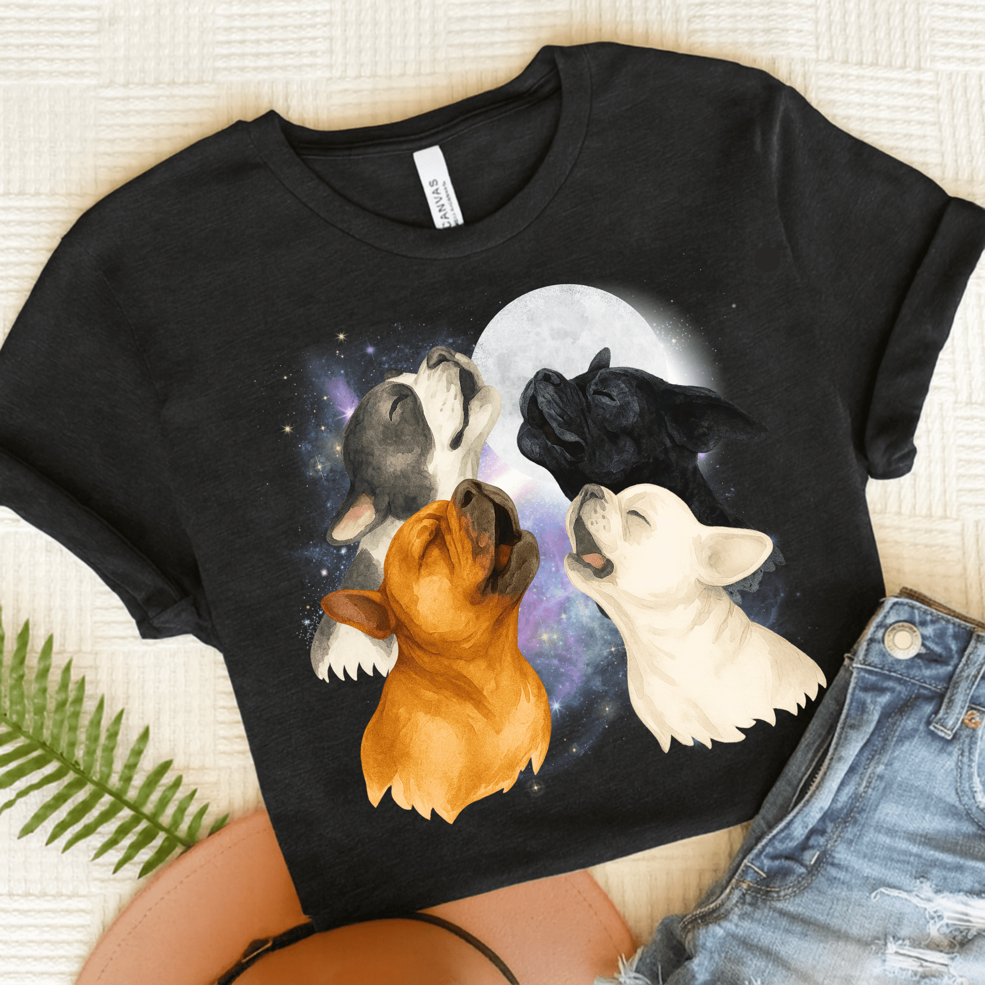 French Bulldog Howling TShirt Black Heather