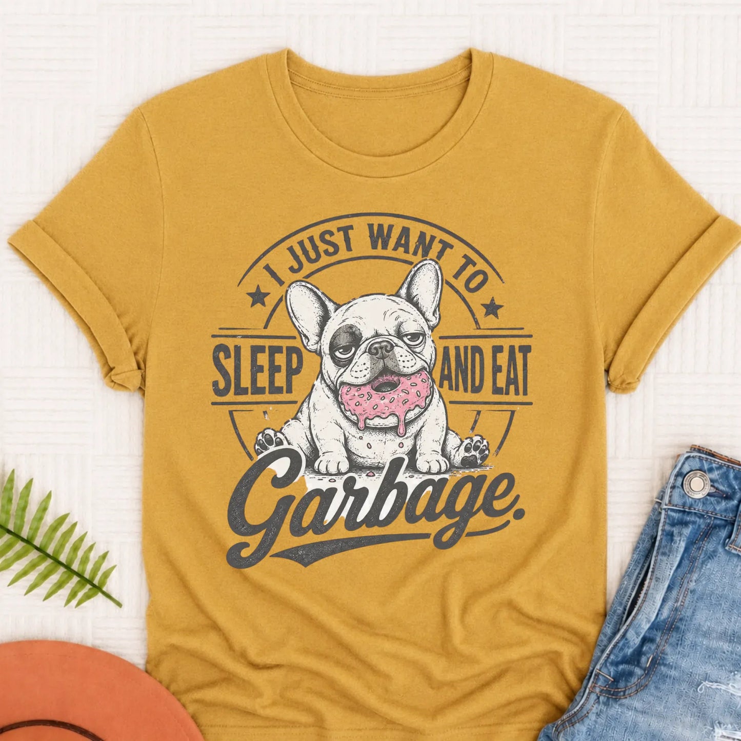 French Bulldog I Eat Garbage Unisex TShirt Mustard