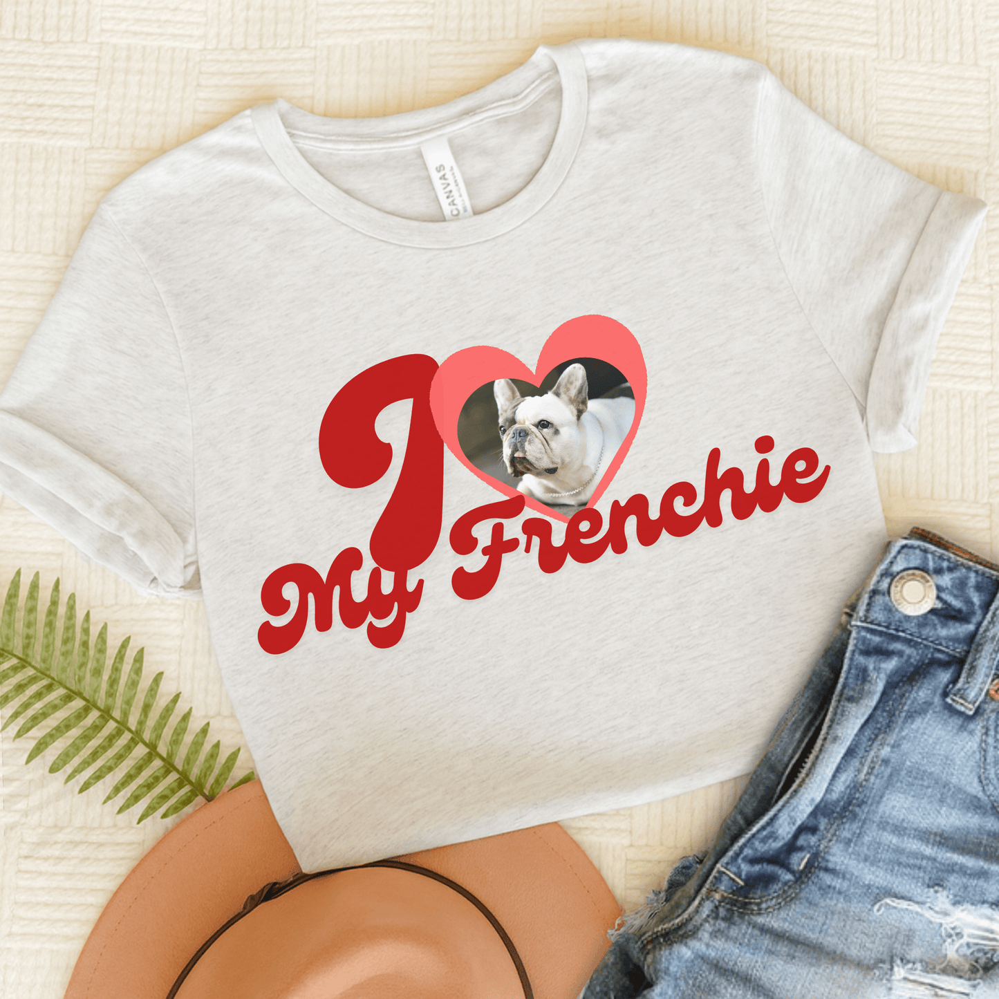 French Bulldog I Heart My Valentine Unisex Tshirt Ash