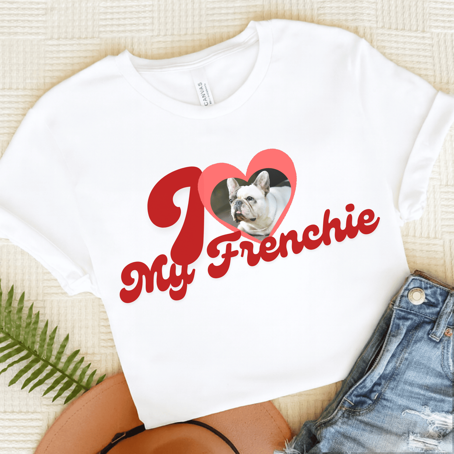 French Bulldog I Heart My Valentine Unisex Tshirt White