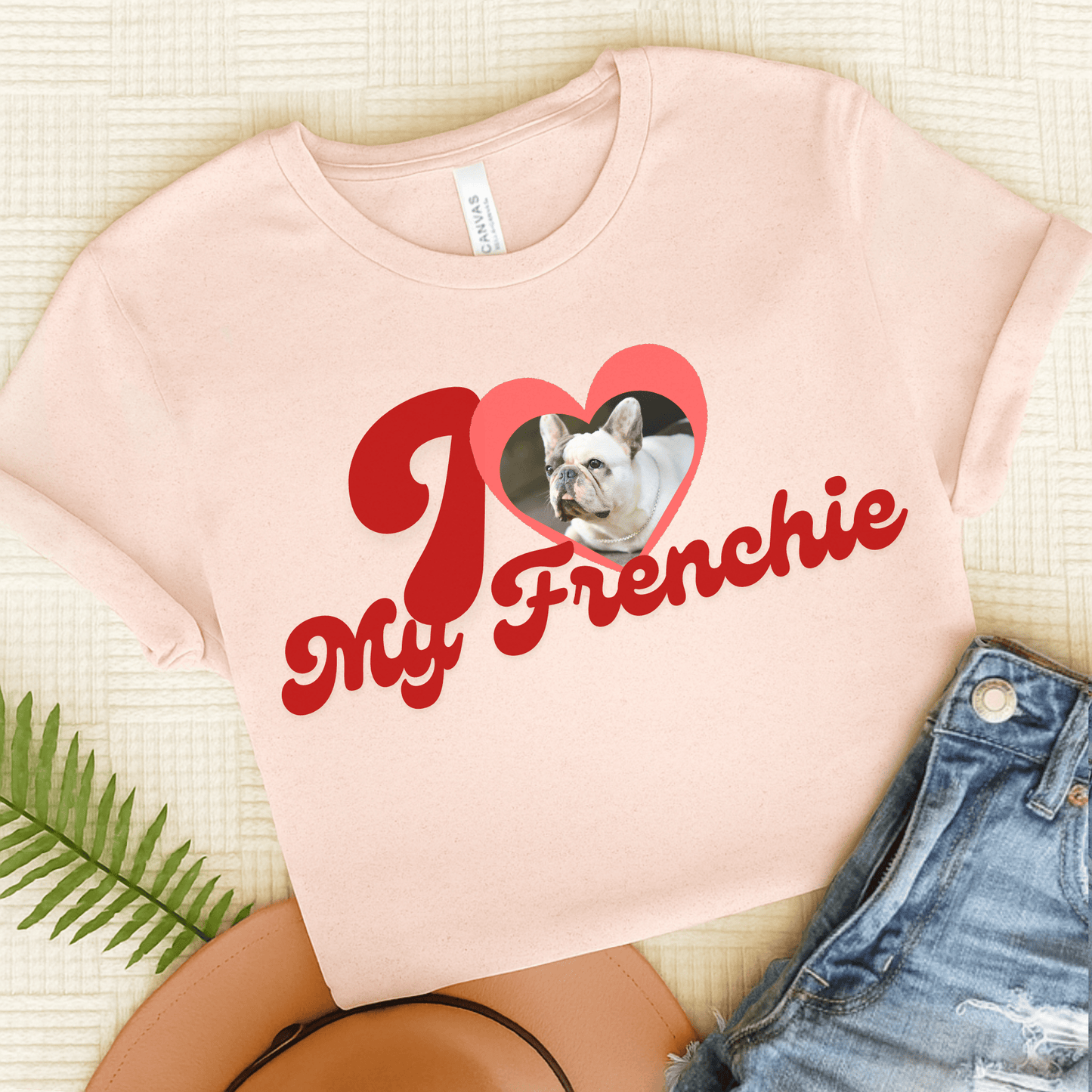French Bulldog I Heart My Valentine Unisex Tshirt Soft Pink