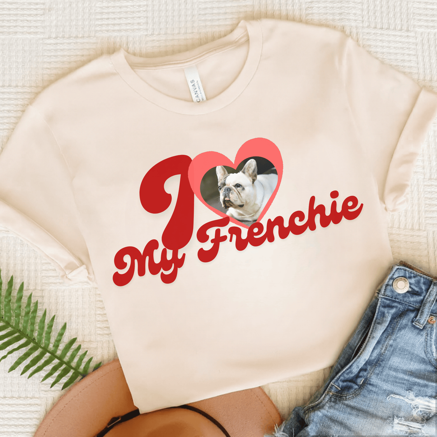 French Bulldog I Heart My Valentine Unisex Tshirt Natural