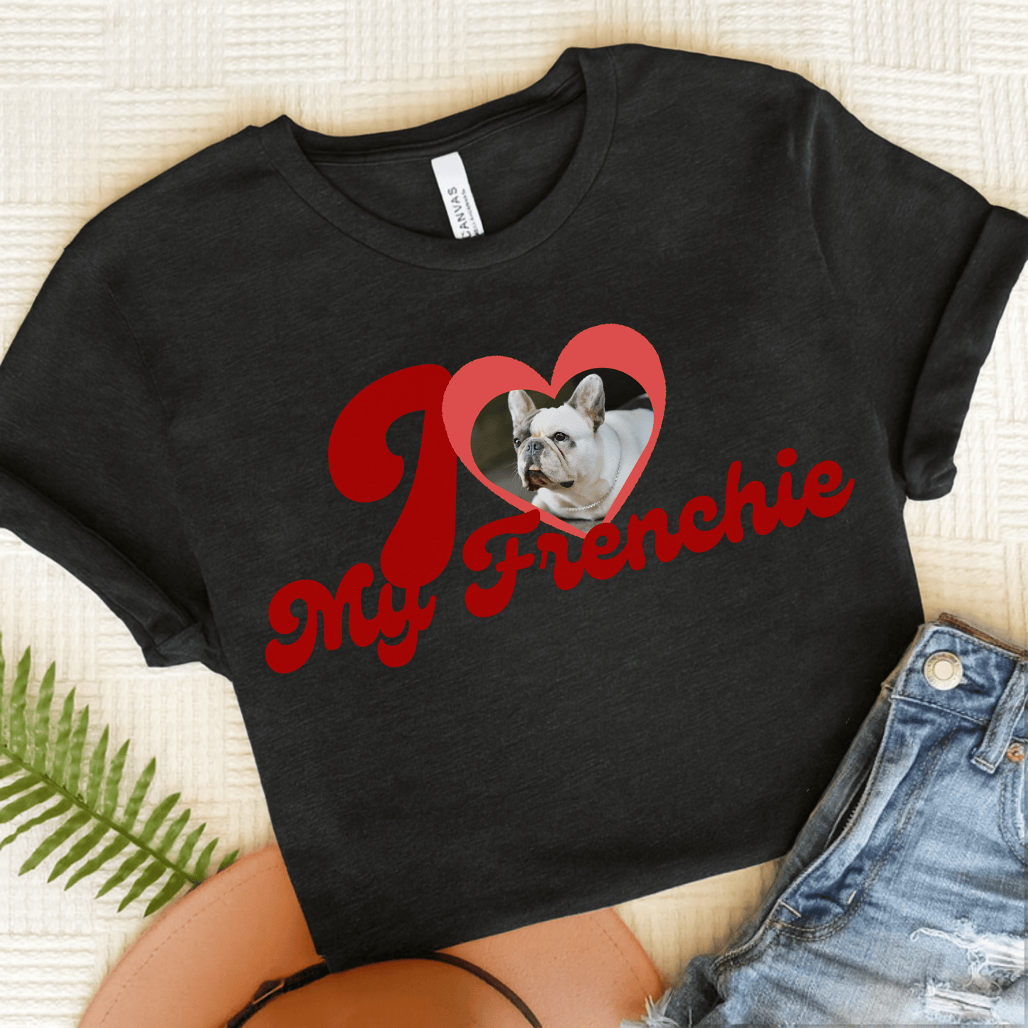 French Bulldog I Heart My Valentine Unisex Tshirt Dark Grey Heather