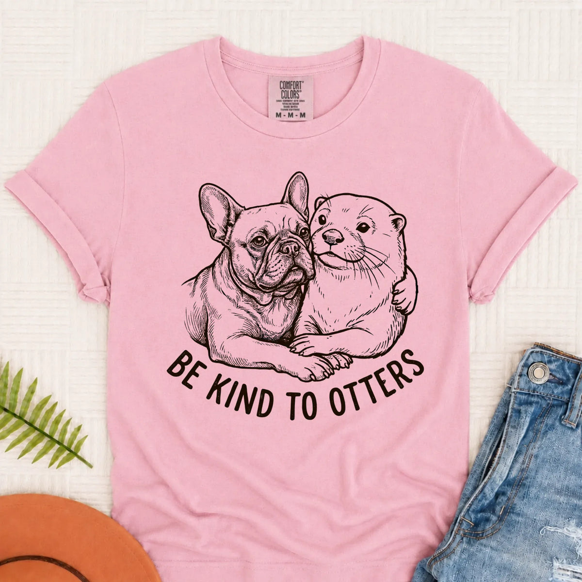 French Bulldog Kind to Otters Unisex TShirt Blossom