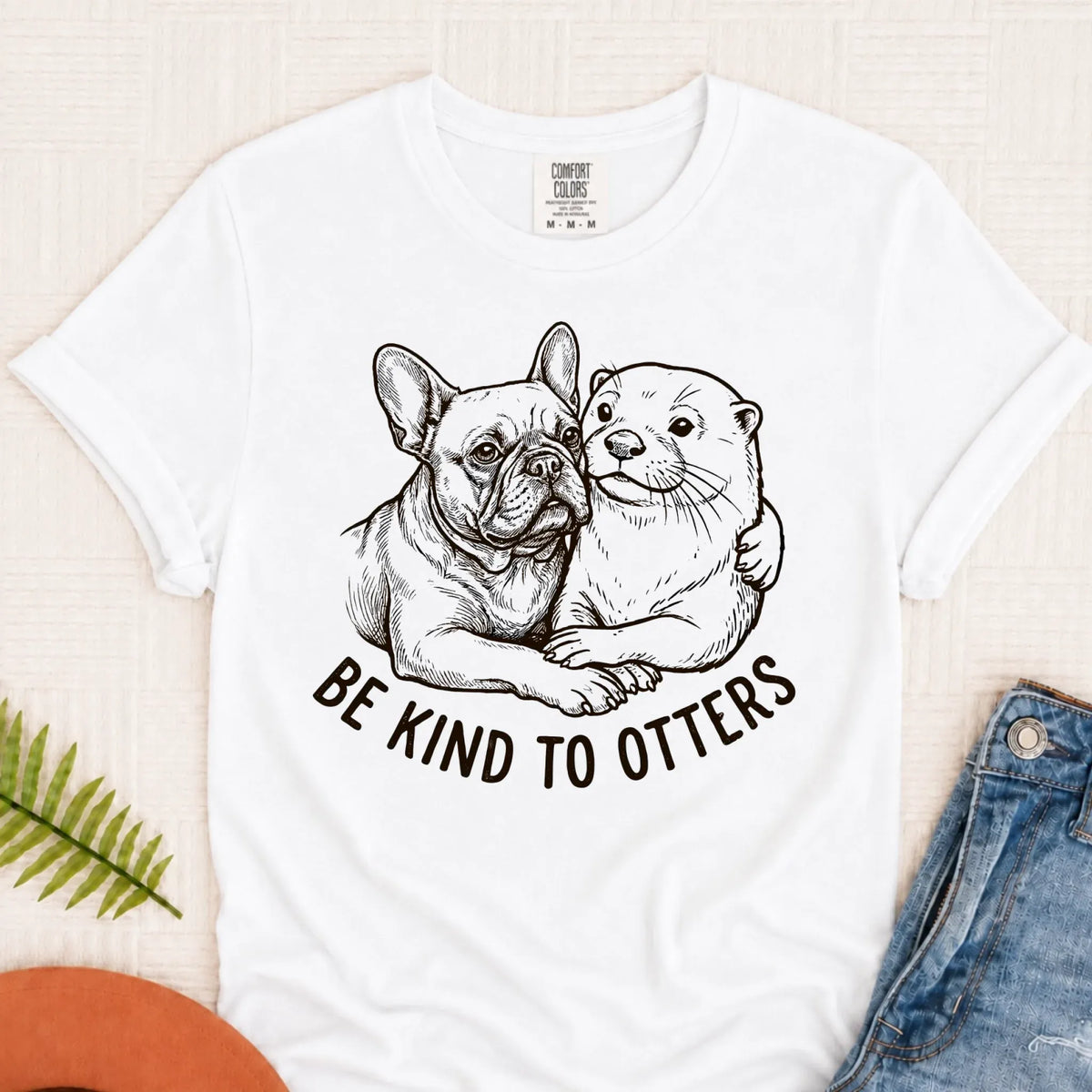French Bulldog Kind to Otters Unisex TShirt White