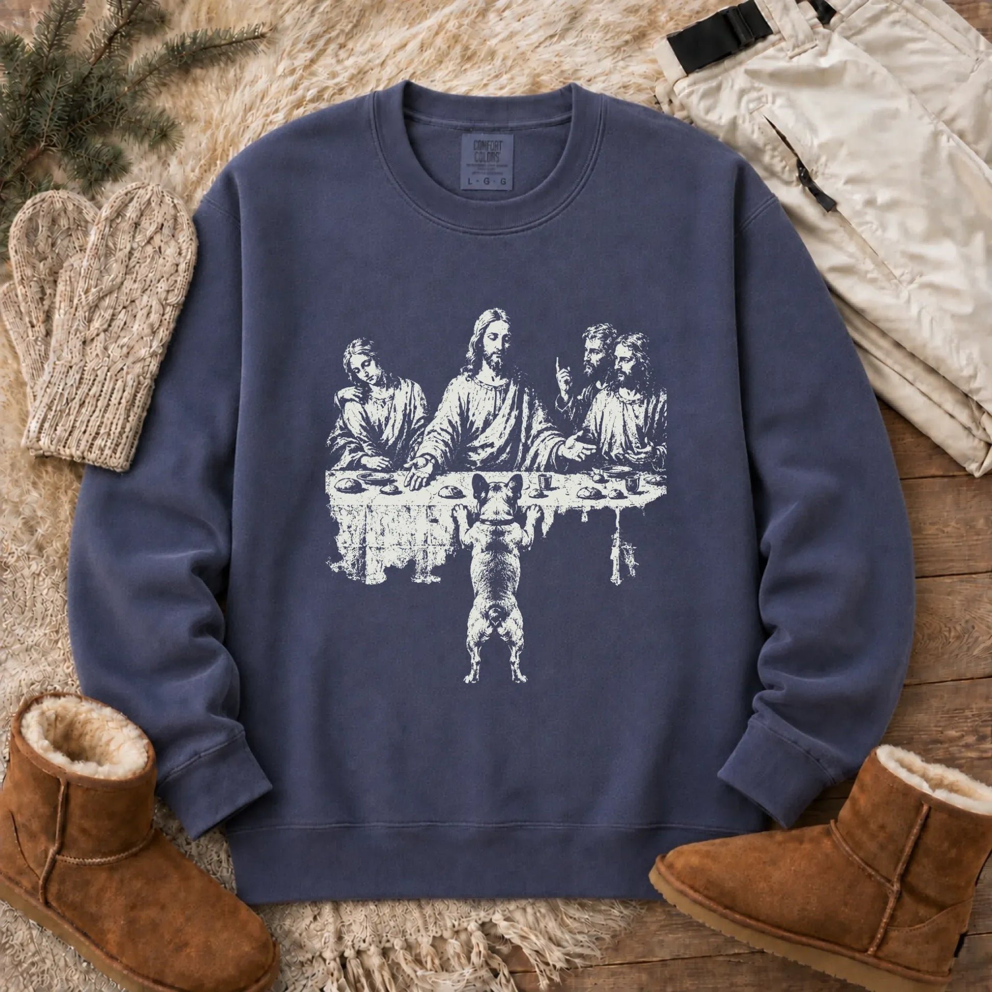 Sweatshirt Denim / S French Bulldog Last Supper Unisex Sweatshirt