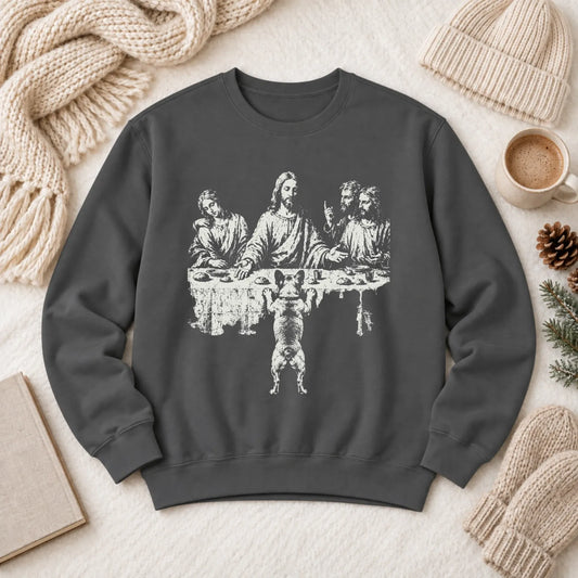 French Bulldog Last Supper Unisex Sweatshirt Pepper