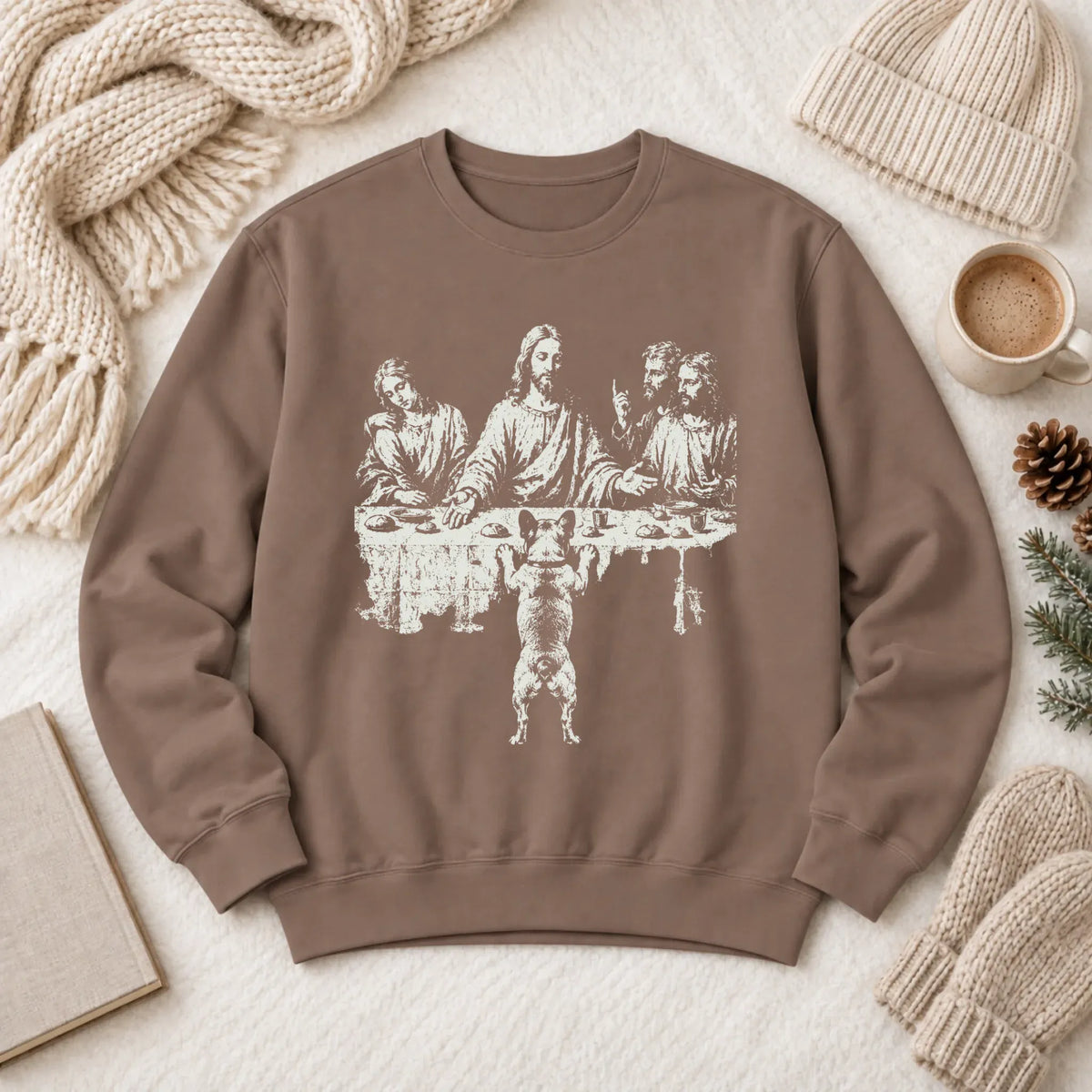 French Bulldog Last Supper Unisex Sweatshirt Espresso