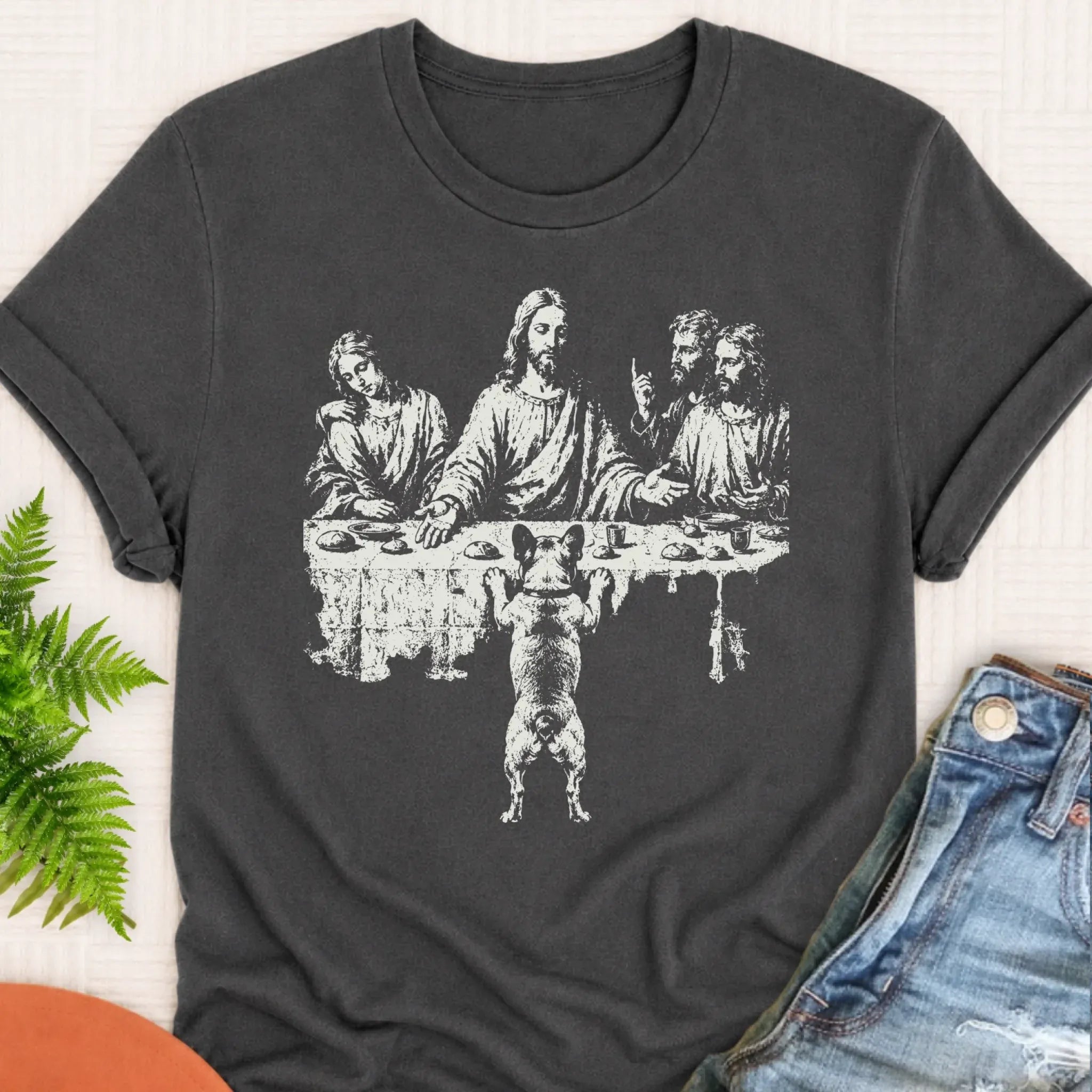 French Bulldog Last Supper Unisex TShirt Pepper
