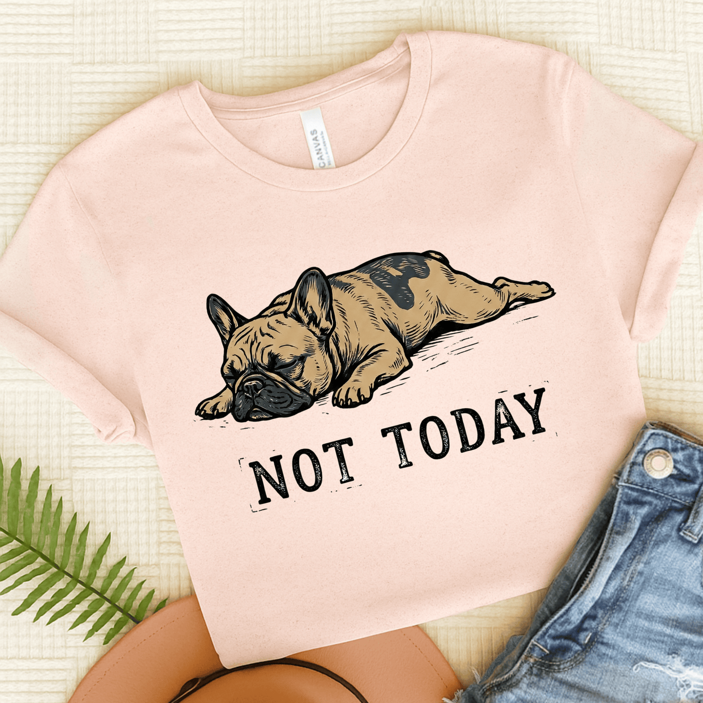 Fawn Frenchie Lazy Not Today Unisex TShirt Soft Pink