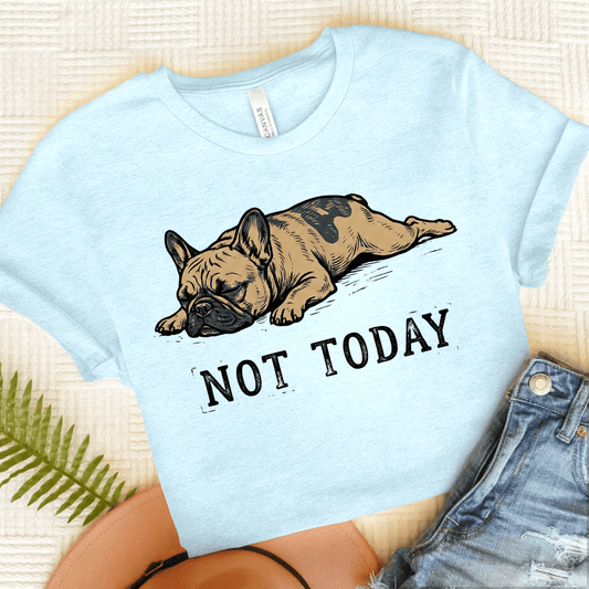 Fawn Frenchie Lazy Not Today Unisex TShirt Heather Ice Blue