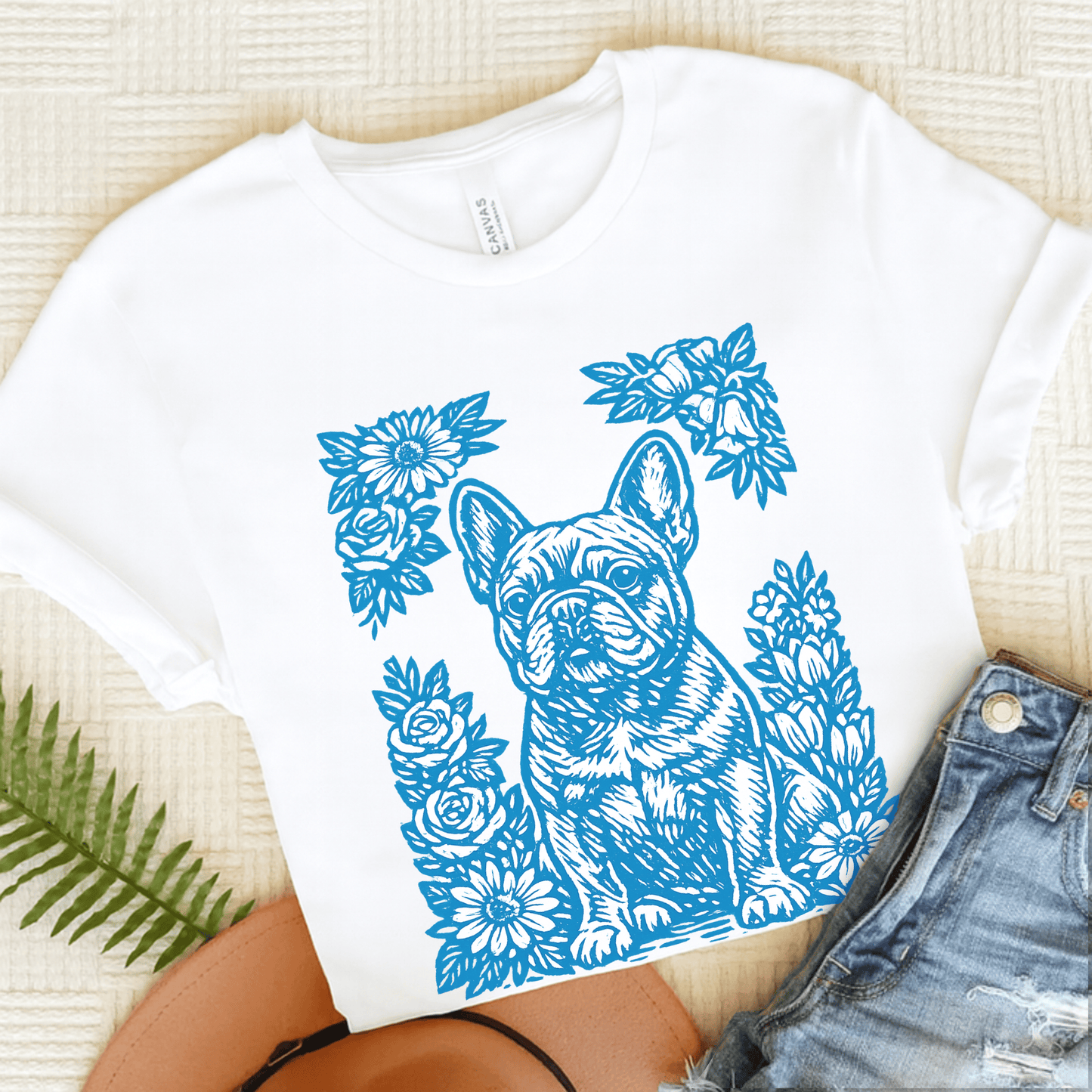 French Bulldog Linocut Garden Unisex TShirt White