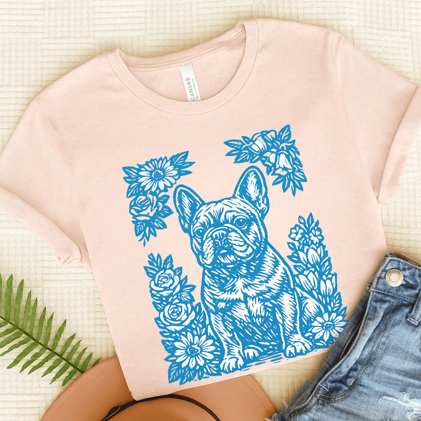 French Bulldog Linocut Garden Unisex TShirt Soft Pink