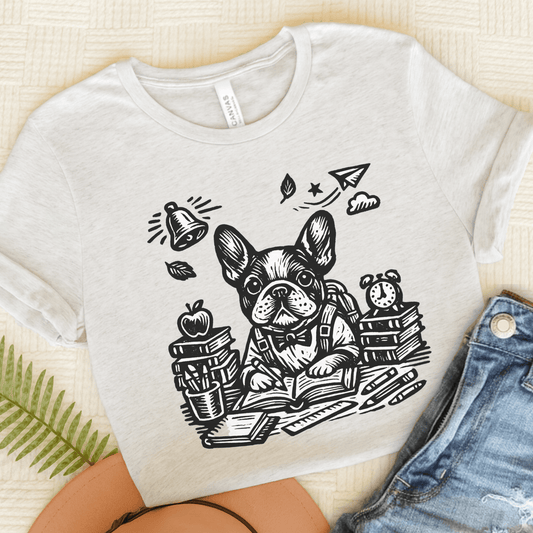French Bulldog Linocut Teacher School Unisex TShirt Ash