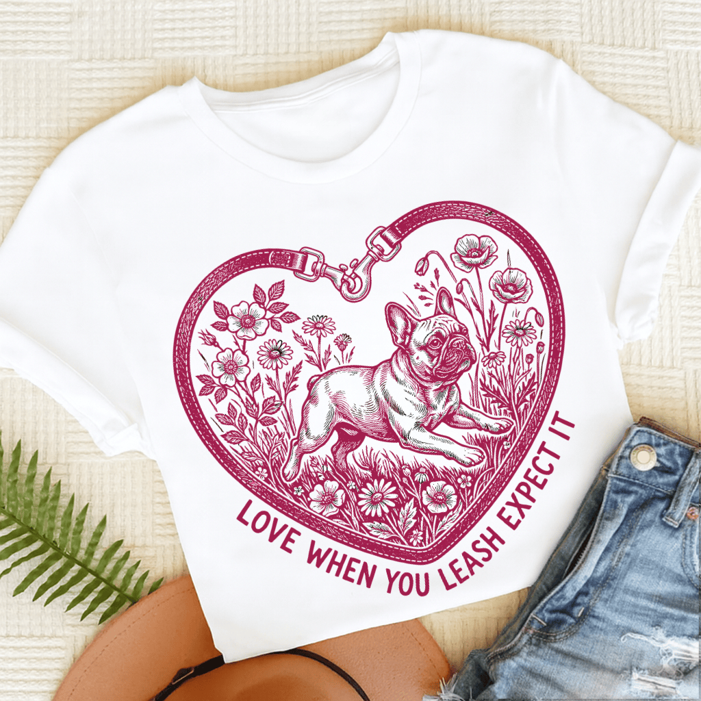 French Bulldog Love Leash Unisex TShirt White
