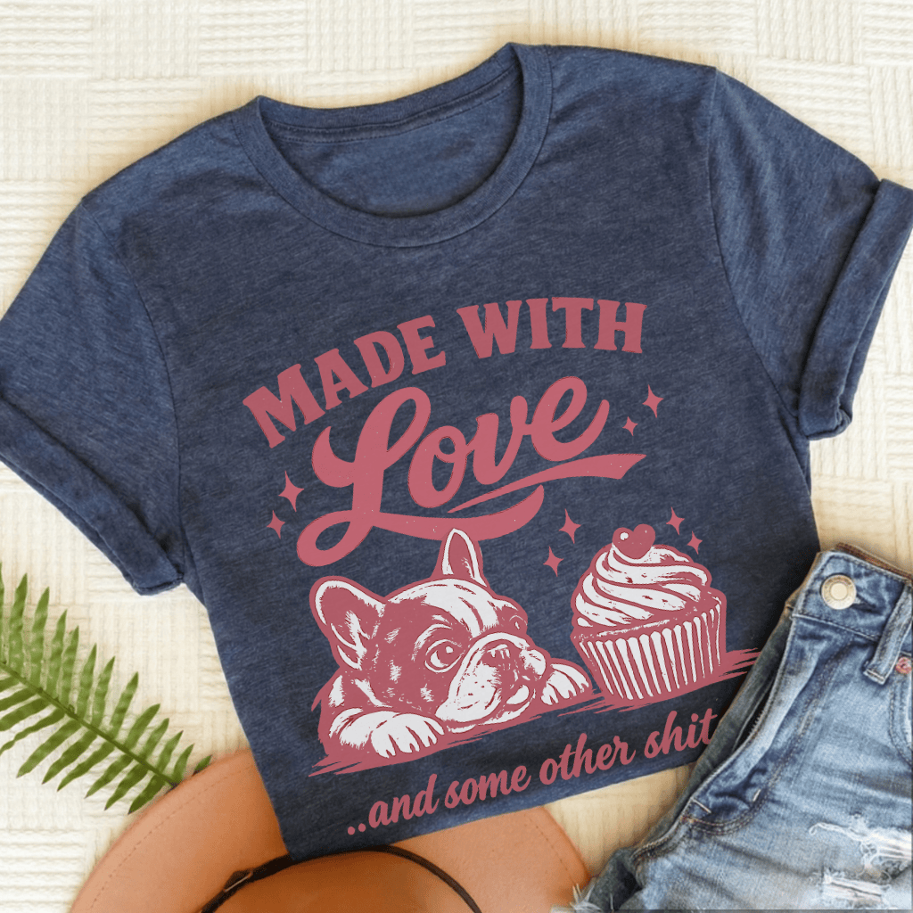 French Bulldog Made with Love Unisex TShirt Heather Navy