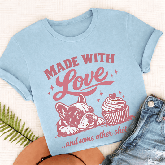 French Bulldog Made with Love Unisex TShirt Comfort Colors Chambray